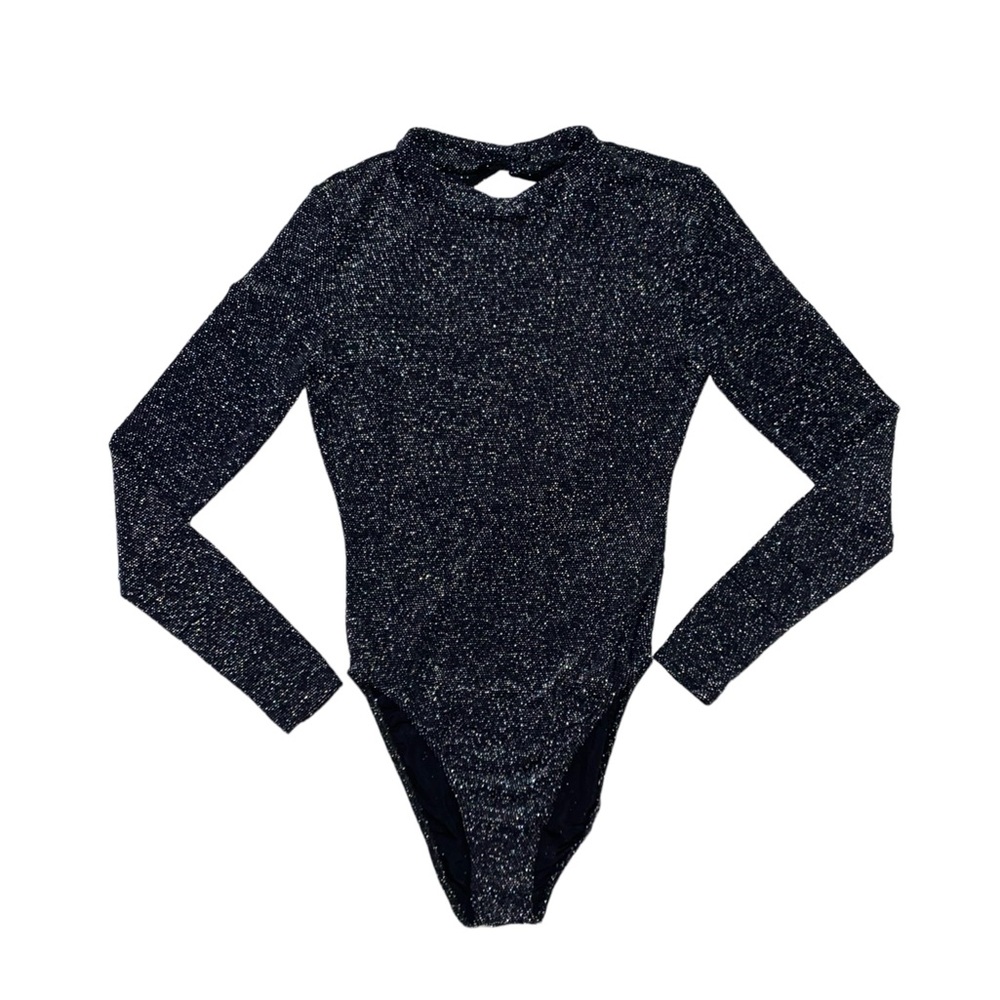 Black Glitter Open Back Bodysuit
